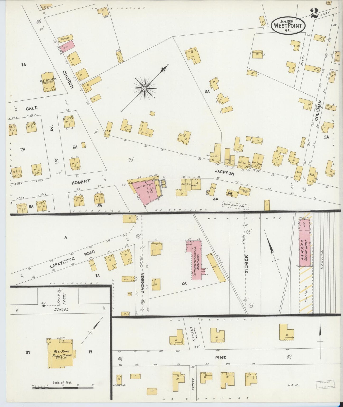 Sanborn Fire Insurance Map from West Point, Troup County, Georgia (1906), Sheet #0002 - Complete Map Set gallery image, historic Sanborn map, vintage wall art, Georgia Georgia