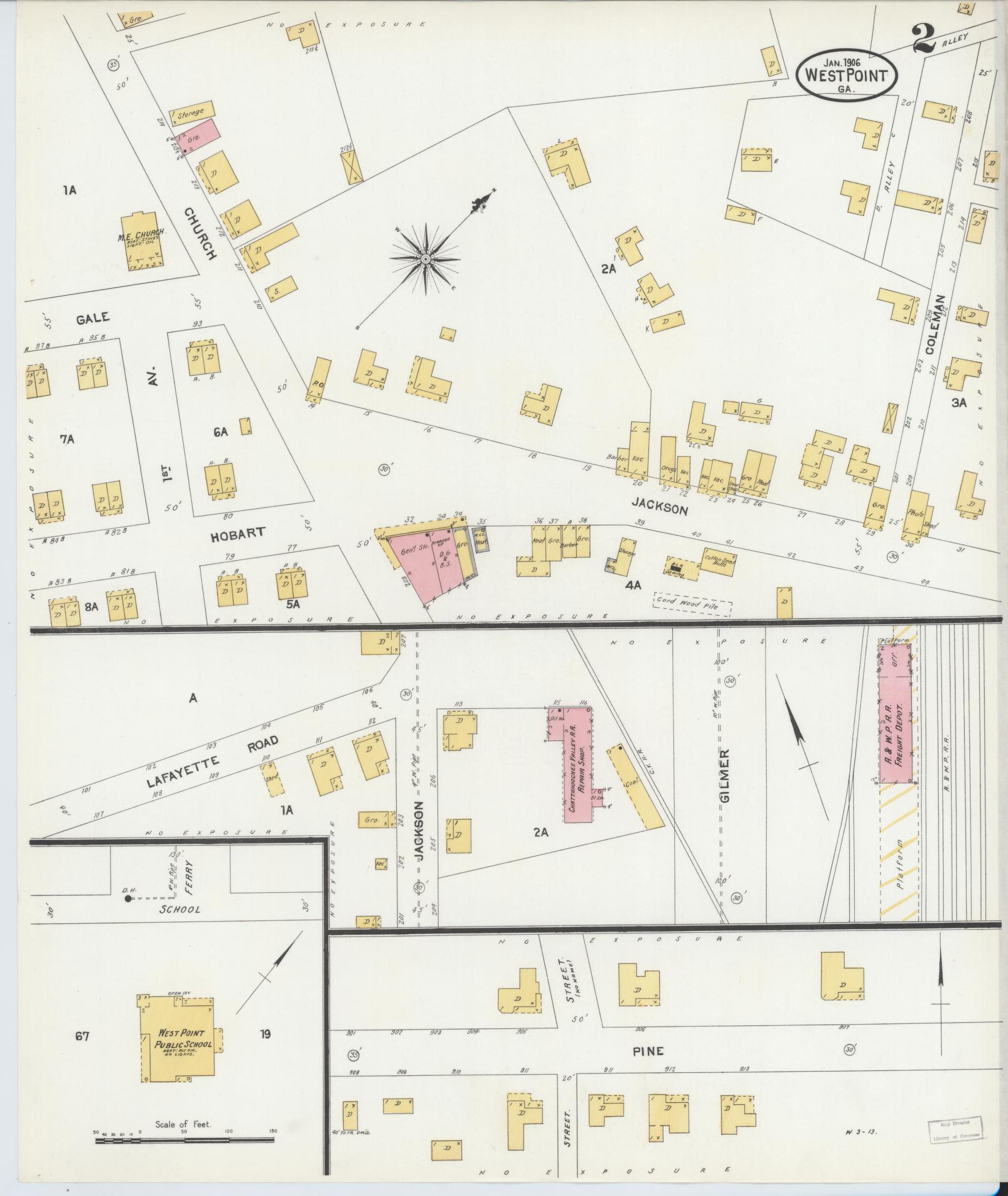 Sanborn Fire Insurance Map from West Point, Troup County, Georgia (1906), Sheet #0002 - Complete Map Set gallery image, historic Sanborn map, vintage wall art, Georgia Georgia