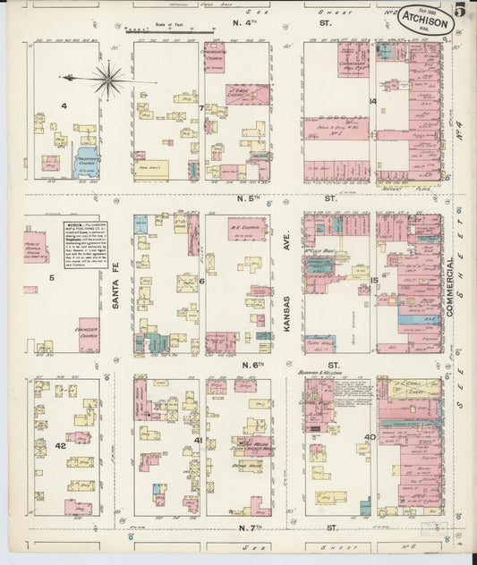 Sanborn Fire Insurance Map from Atchison, Atchison County, Kansas (1883), Sheet #0005 - Historic Sanborn Fire Insurance Map Print, vintage old map wall art, antique decor, genealogy gift, Kansas Kansas map