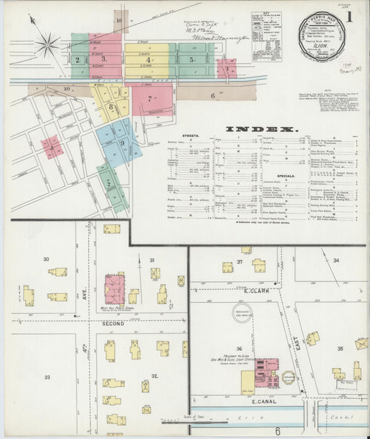 Sanborn Fire Insurance Map from Ilion, Herkimer County, New York (1897), Sheet #0001 - Historic Sanborn Fire Insurance Map Print, vintage old map wall art, antique decor, genealogy gift, New York New York map