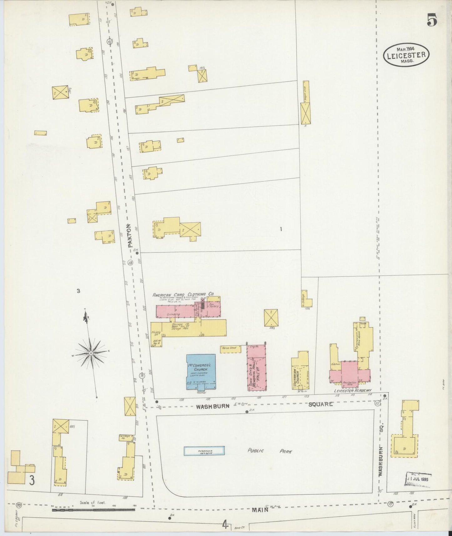Sanborn Fire Insurance Map from Leicester, Worcester County, Massachusetts (1904), Sheet #0005 - Complete Map Set gallery image, historic Sanborn map, vintage wall art, Massachusetts Massachusetts