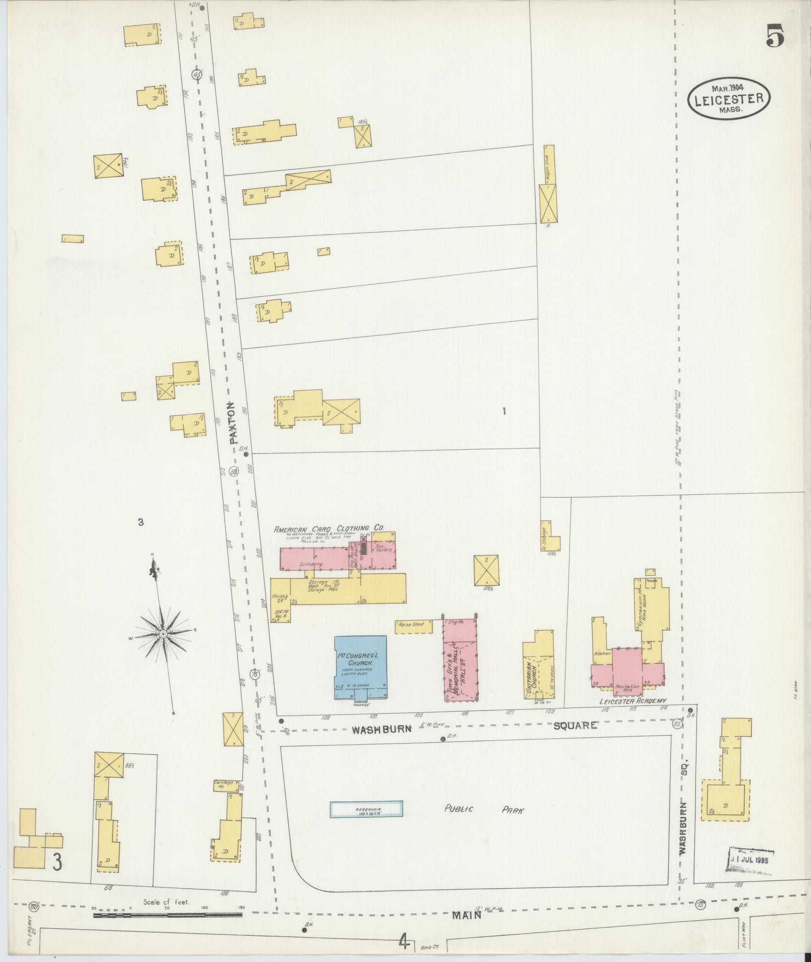 Sanborn Fire Insurance Map from Leicester, Worcester County, Massachusetts (1904), Sheet #0005 - Complete Map Set gallery image, historic Sanborn map, vintage wall art, Massachusetts Massachusetts