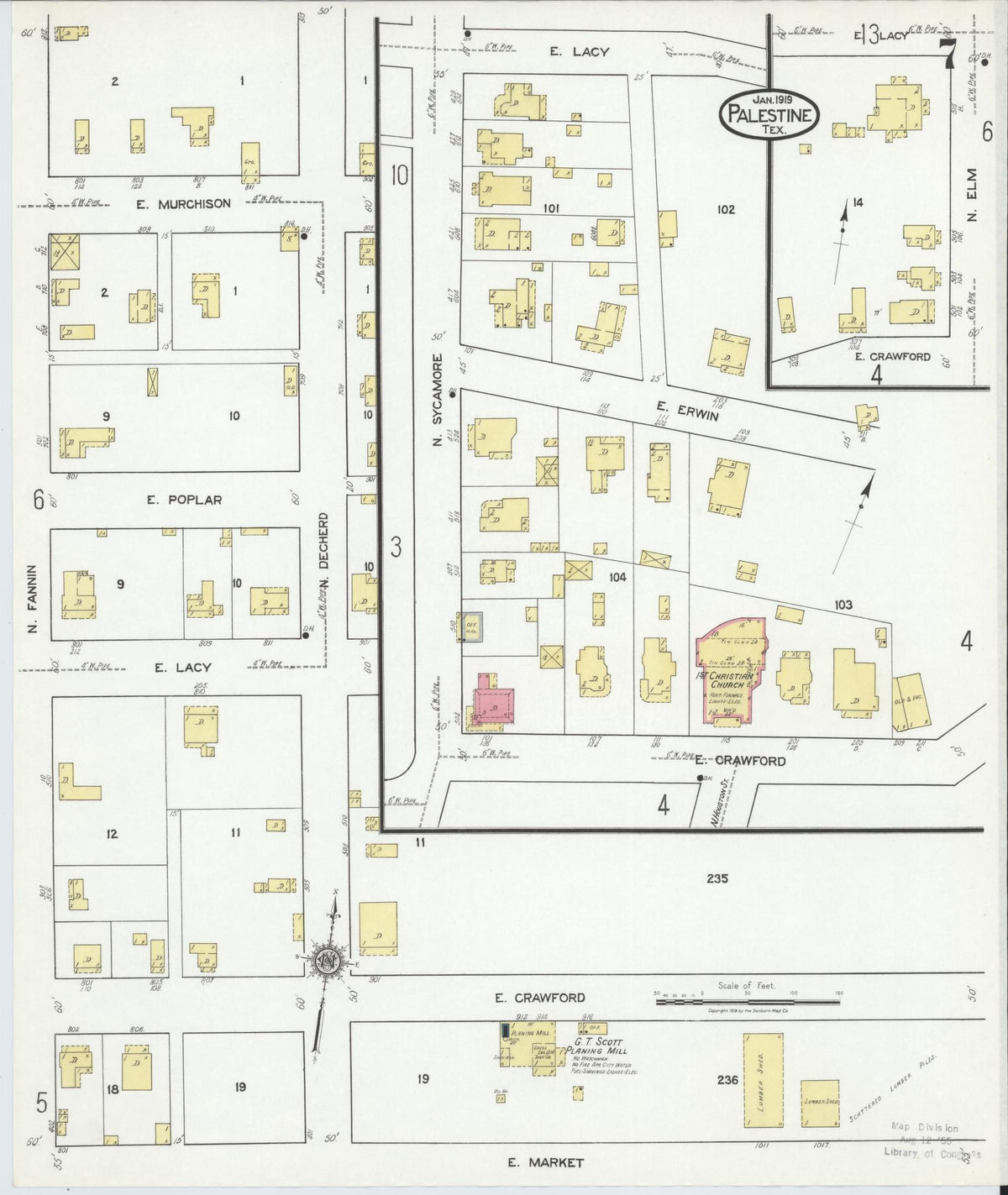 Sanborn Fire Insurance Map from Palestine, Anderson County, Texas (1919), Sheet #0007 - Complete Map Set gallery image, historic Sanborn map, vintage wall art, Texas Texas