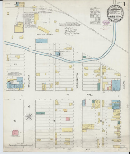 Sanborn Fire Insurance Map from Monte Vista, Rio Grande County, Colorado (1893), Sheet #0001 - Complete Map Set gallery image, historic Sanborn map, vintage wall art, Colorado Colorado
