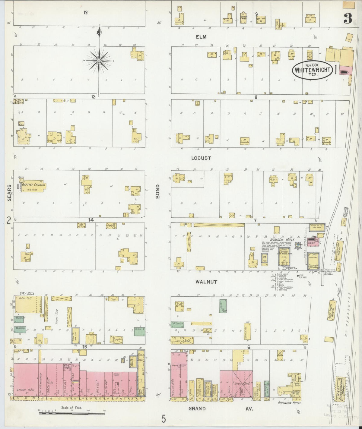 Sanborn Fire Insurance Map from Whitewright, Grayson County, Texas (1900), Sheet #0003 - Historic Sanborn Fire Insurance Map Print, vintage old map wall art, antique decor, genealogy gift, Texas Texas map