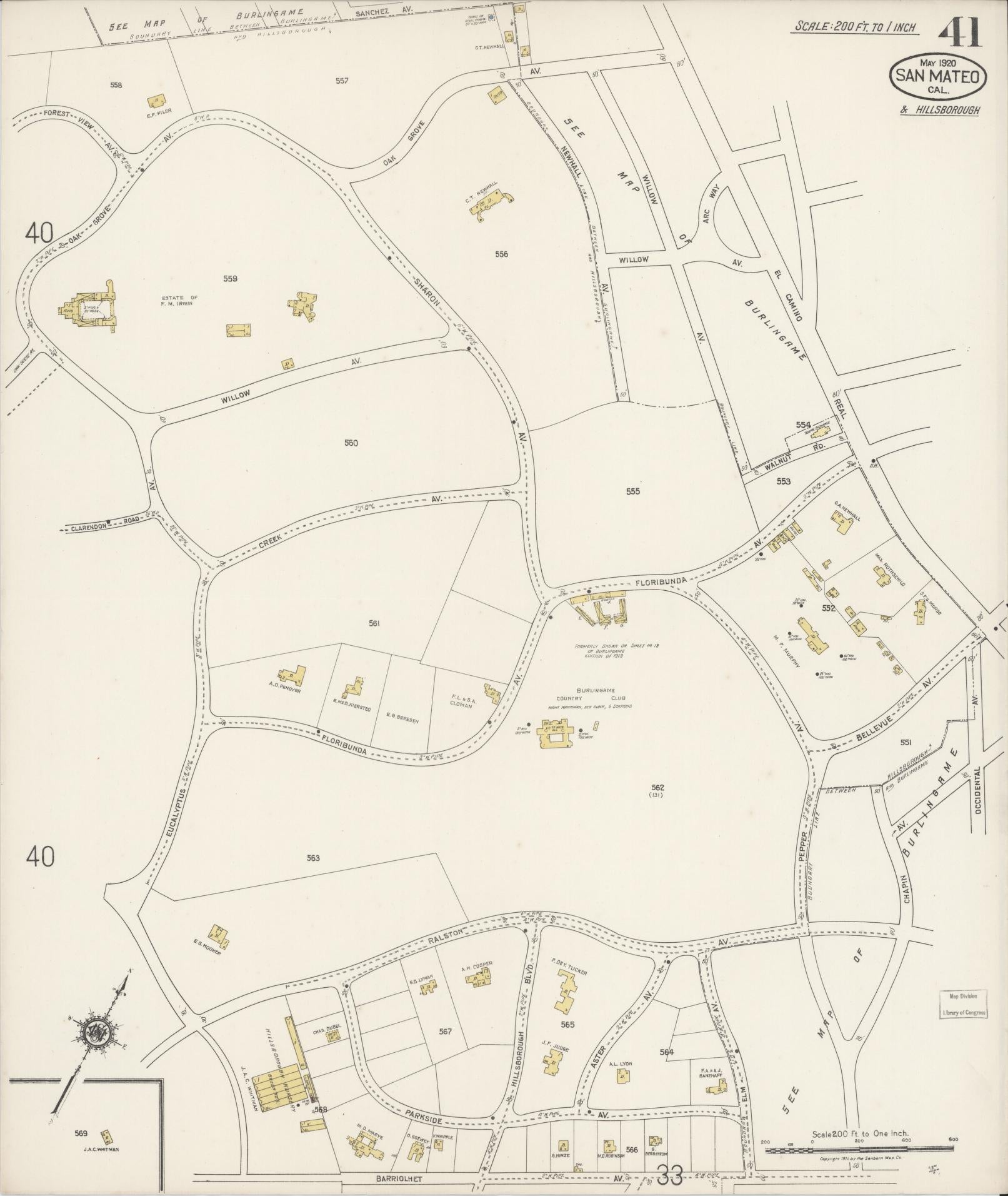 Sanborn Fire Insurance Map from San Mateo, San Mateo County, California (1920), Sheet #0041 - Complete Map Set gallery image, historic Sanborn map, vintage wall art, California California