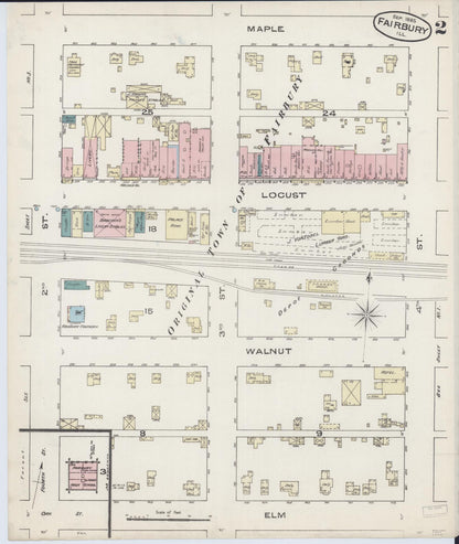 Sanborn Fire Insurance Map from Fairbury, Livingston County, Illinois (1885), Sheet #0002 - Complete Map Set gallery image, historic Sanborn map, vintage wall art, Illinois Illinois