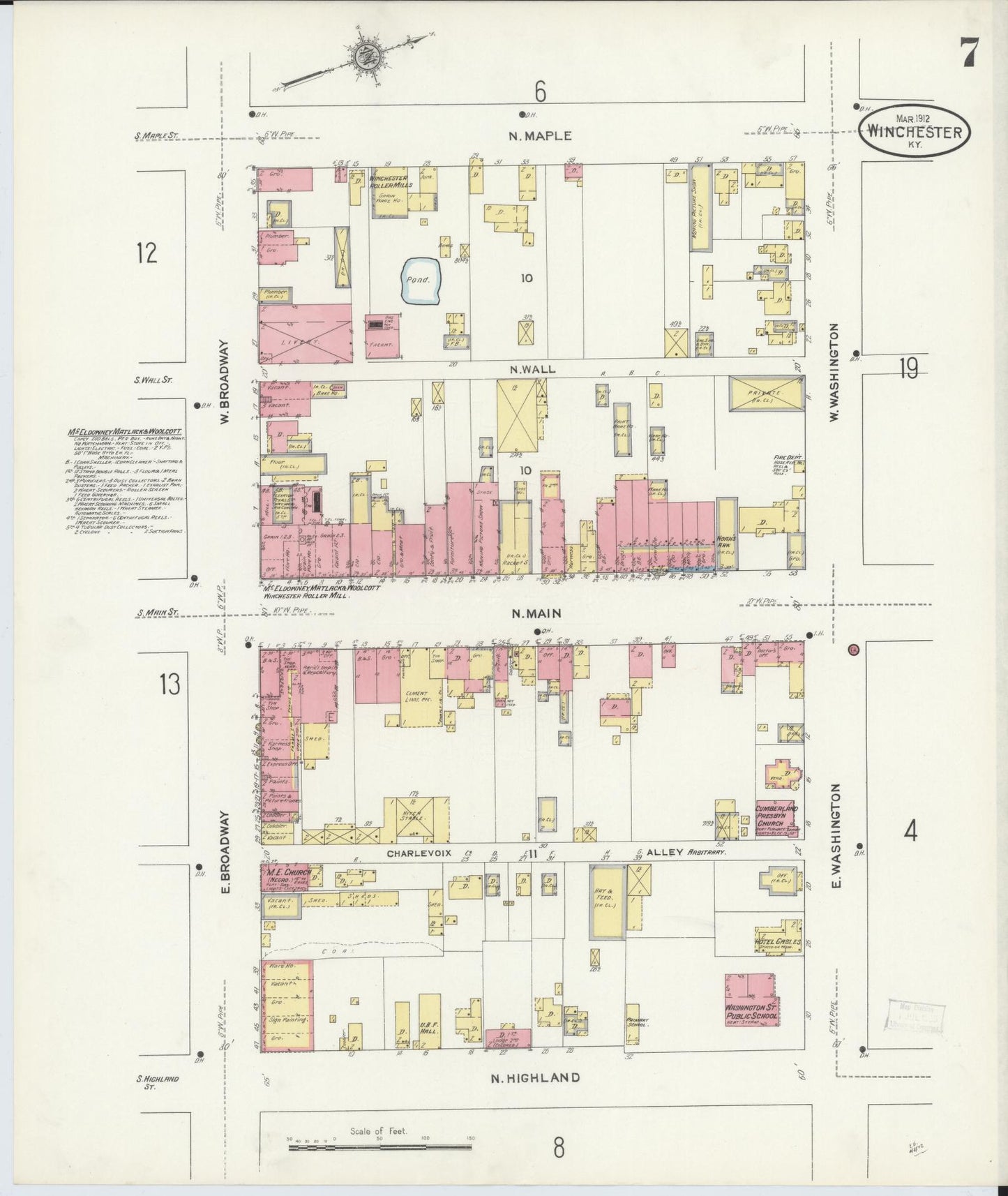 Sanborn Fire Insurance Map from Winchester, Clark County, Kentucky (1912), Sheet #0007 - Complete Map Set gallery image, historic Sanborn map, vintage wall art, Kentucky Kentucky