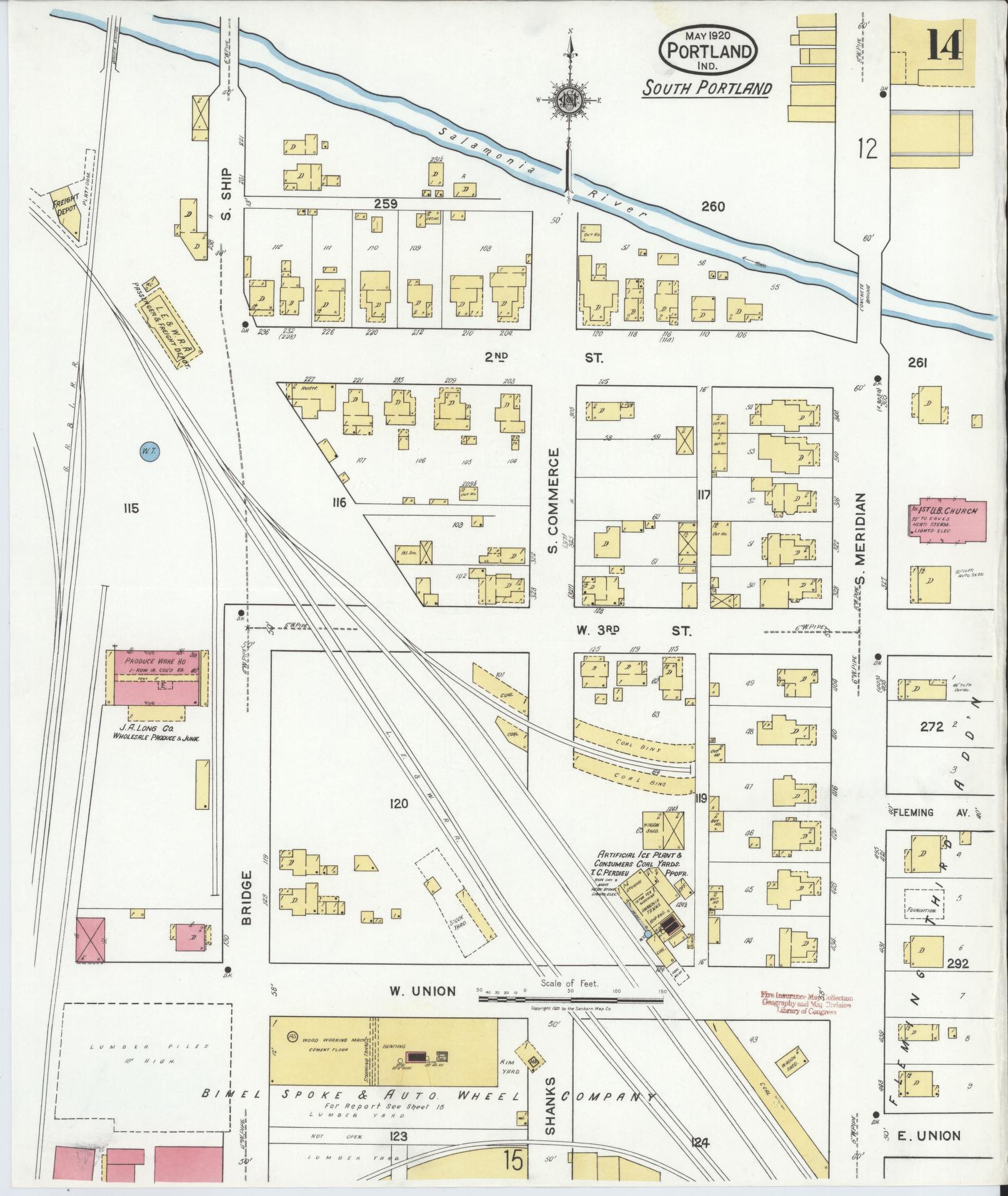 Sanborn Fire Insurance Map from Portland, Jay County, Indiana (1920), Sheet #0014 - Complete Map Set gallery image, historic Sanborn map, vintage wall art, Indiana Indiana