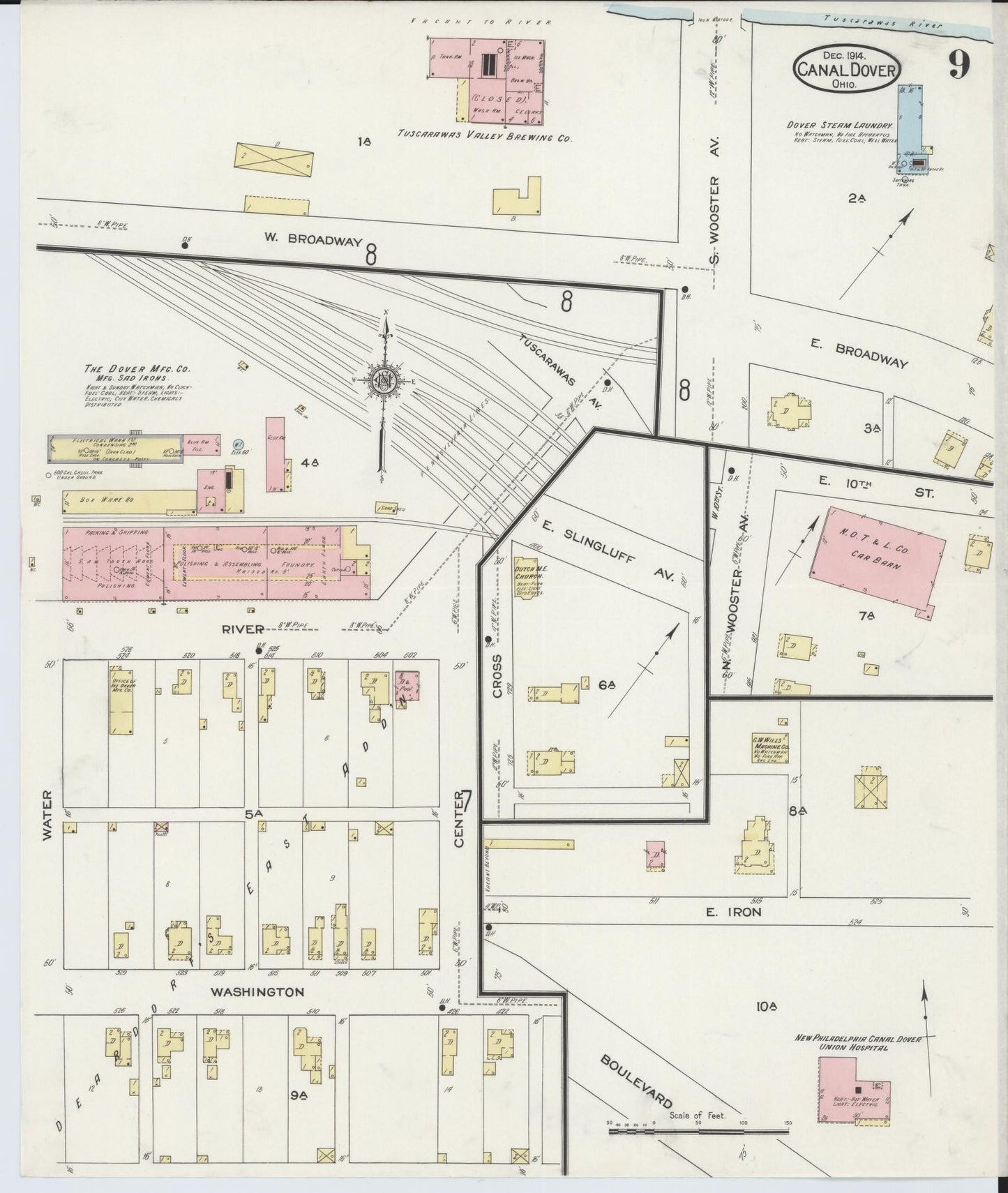 Sanborn Fire Insurance Map from Canal Dover, Tuscarawas County, Ohio (1914), Sheet #0009 - Historic Sanborn Fire Insurance Map Print, vintage old map wall art, antique decor, genealogy gift, Ohio Ohio map