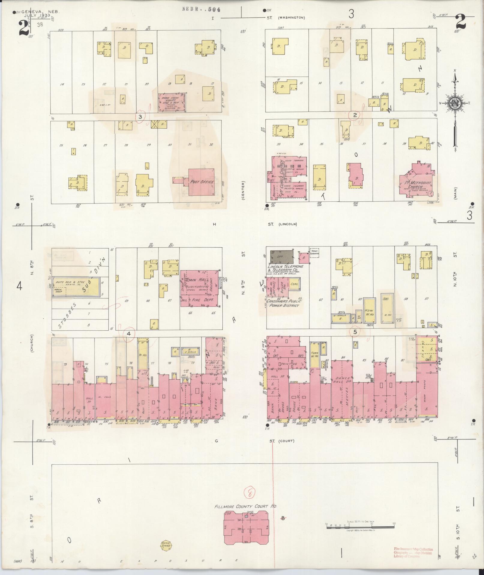 Sanborn Fire Insurance Map from Geneva, Fillmore County, Nebraska (1933), Sheet #0002 - Historic Sanborn Fire Insurance Map Print, vintage old map wall art, antique decor, genealogy gift, Nebraska Nebraska map