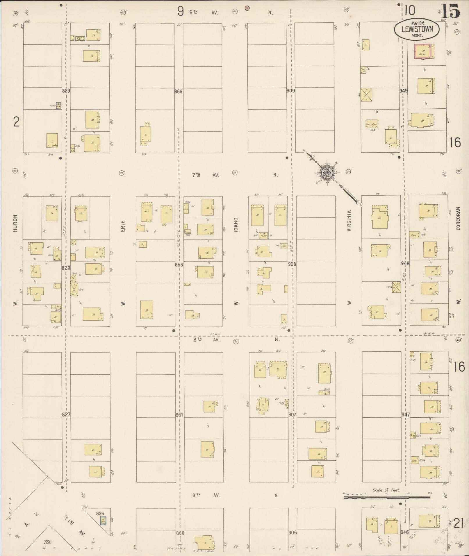 Sanborn Fire Insurance Map from Lewistown, Fergus County, Montana (1916), Sheet #0015 - Complete Map Set gallery image, historic Sanborn map, vintage wall art, Montana Montana