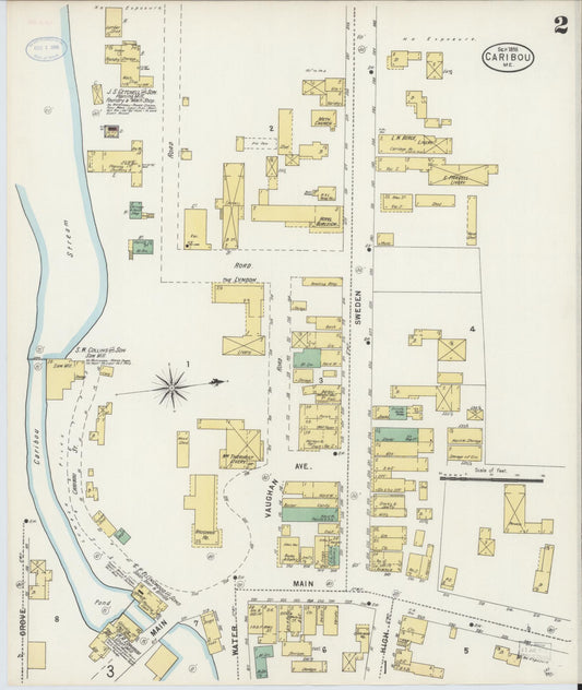 Sanborn Fire Insurance Map from Caribou, Aroostook County, Maine (1898), Sheet #0002 - Historic Sanborn Fire Insurance Map Print, vintage old map wall art, antique decor, genealogy gift, Maine Maine map