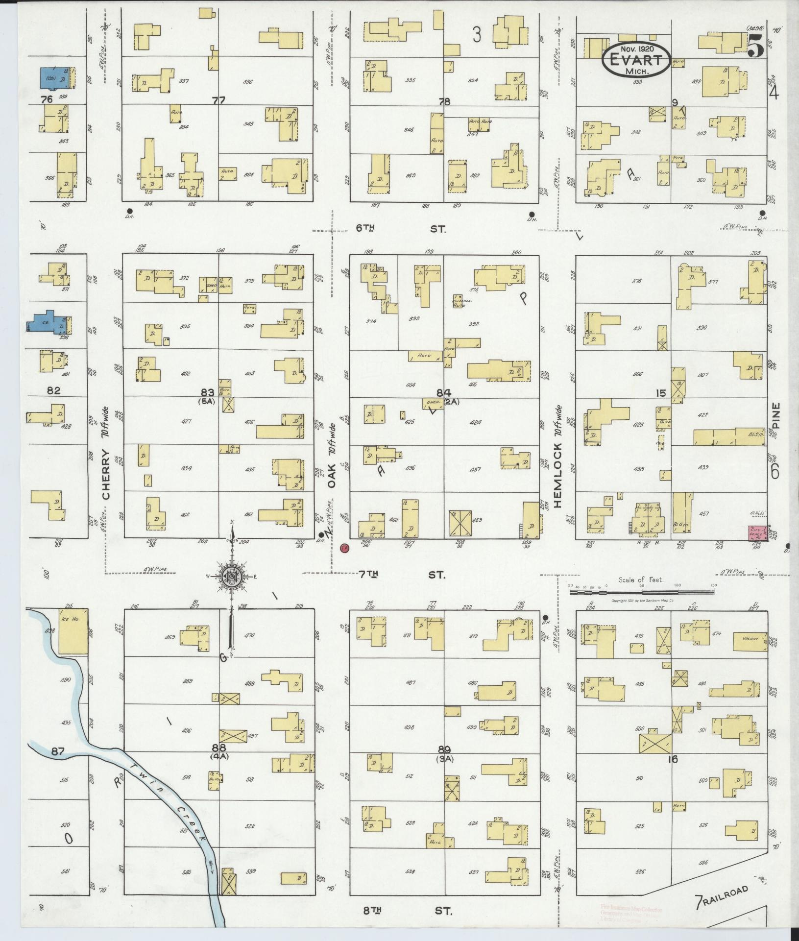 Sanborn Fire Insurance Map from Evart, Osceola County, Michigan (1920), Sheet #0005 - Historic Sanborn Fire Insurance Map Print, vintage old map wall art, antique decor, genealogy gift, Michigan Michigan map