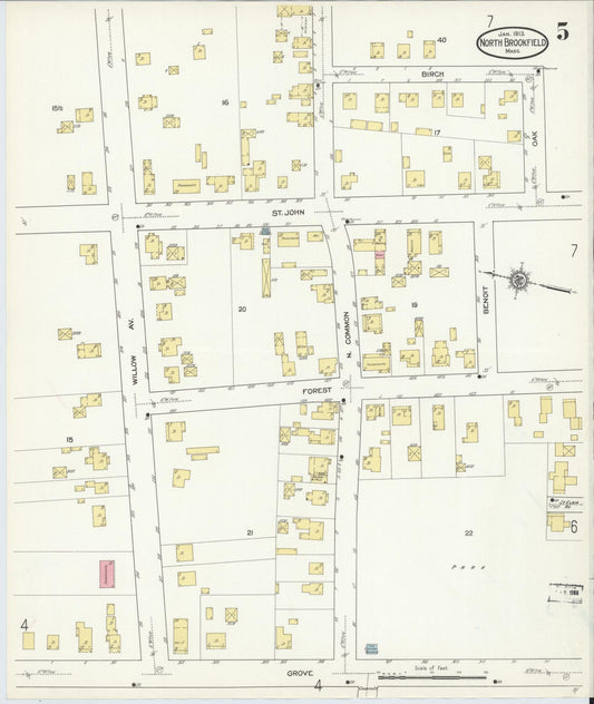 Sanborn Fire Insurance Map from North Brookfield, Worcester County, Massachusetts (1913), Sheet #0005 - Historic Sanborn Fire Insurance Map Print, vintage old map wall art, antique decor, genealogy gift, Massachusetts Massachusetts map