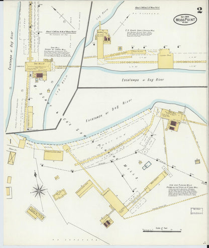 Sanborn Fire Insurance Map from Moss Point, Jackson County, Mississippi (1904), Sheet #0002 - Complete Map Set gallery image, historic Sanborn map, vintage wall art, Mississippi Mississippi