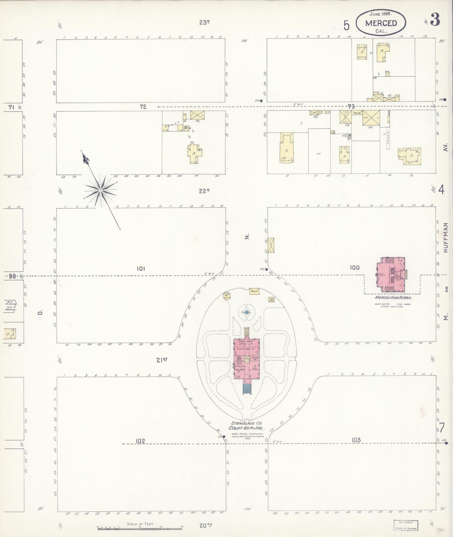 Sanborn Fire Insurance Map from Merced, Merced County, California (1898), Sheet #0003 - Historic Sanborn Fire Insurance Map Print, vintage old map wall art, antique decor, genealogy gift, California California map