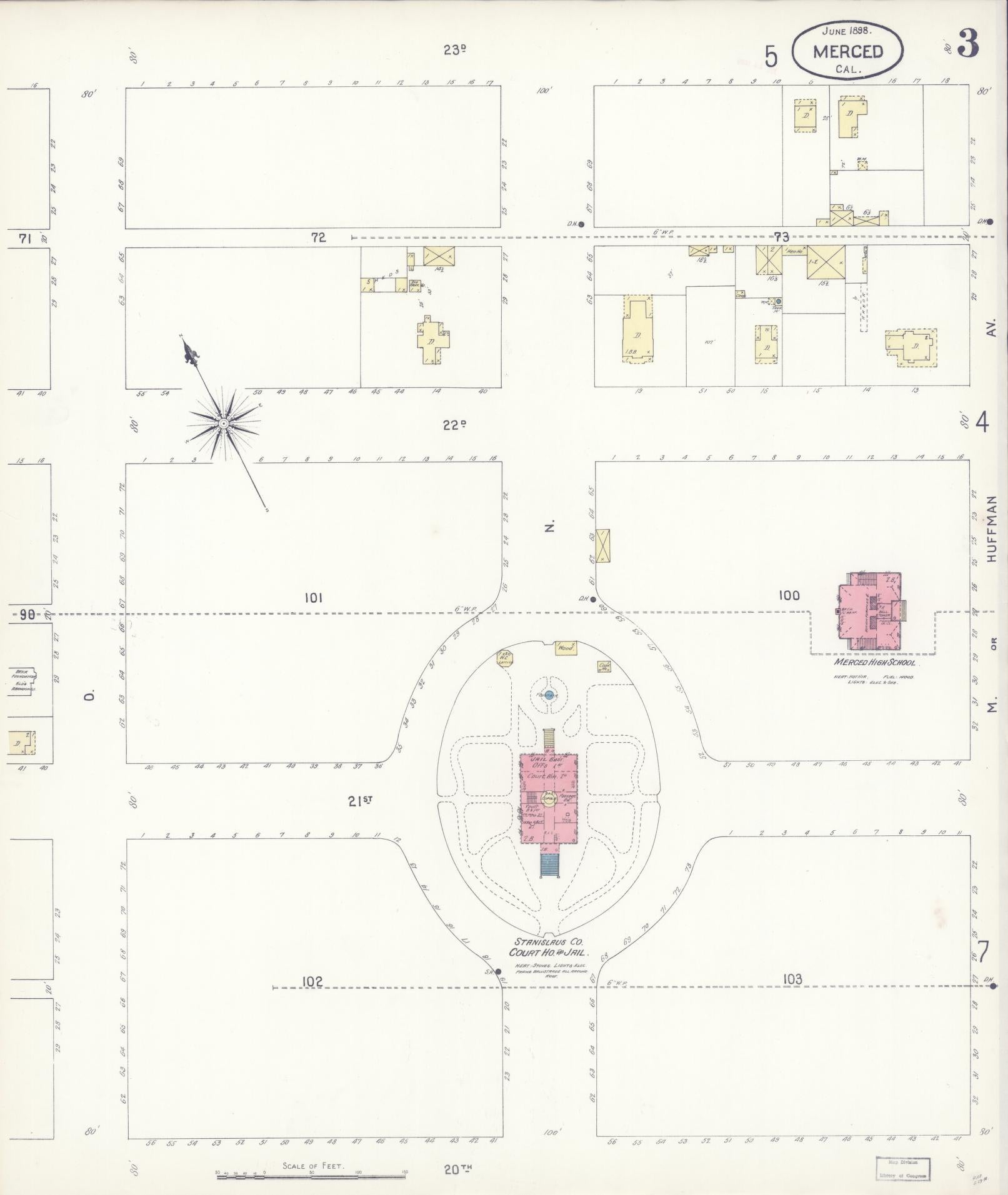 Sanborn Fire Insurance Map from Merced, Merced County, California (1898), Sheet #0003 - Historic Sanborn Fire Insurance Map Print, vintage old map wall art, antique decor, genealogy gift, California California map