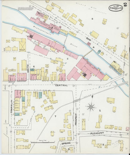 Sanborn Fire Insurance Map from Franklin, Merrimack County, New Hampshire (1892), Sheet #0002 - Complete Map Set gallery image, historic Sanborn map, vintage wall art, New Hampshire New Hampshire