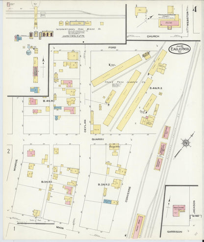 Sanborn Fire Insurance Map from Eagle Pass, Maverick County, Texas (1910), Sheet #0004 - Complete Map Set gallery image, historic Sanborn map, vintage wall art, Texas Texas