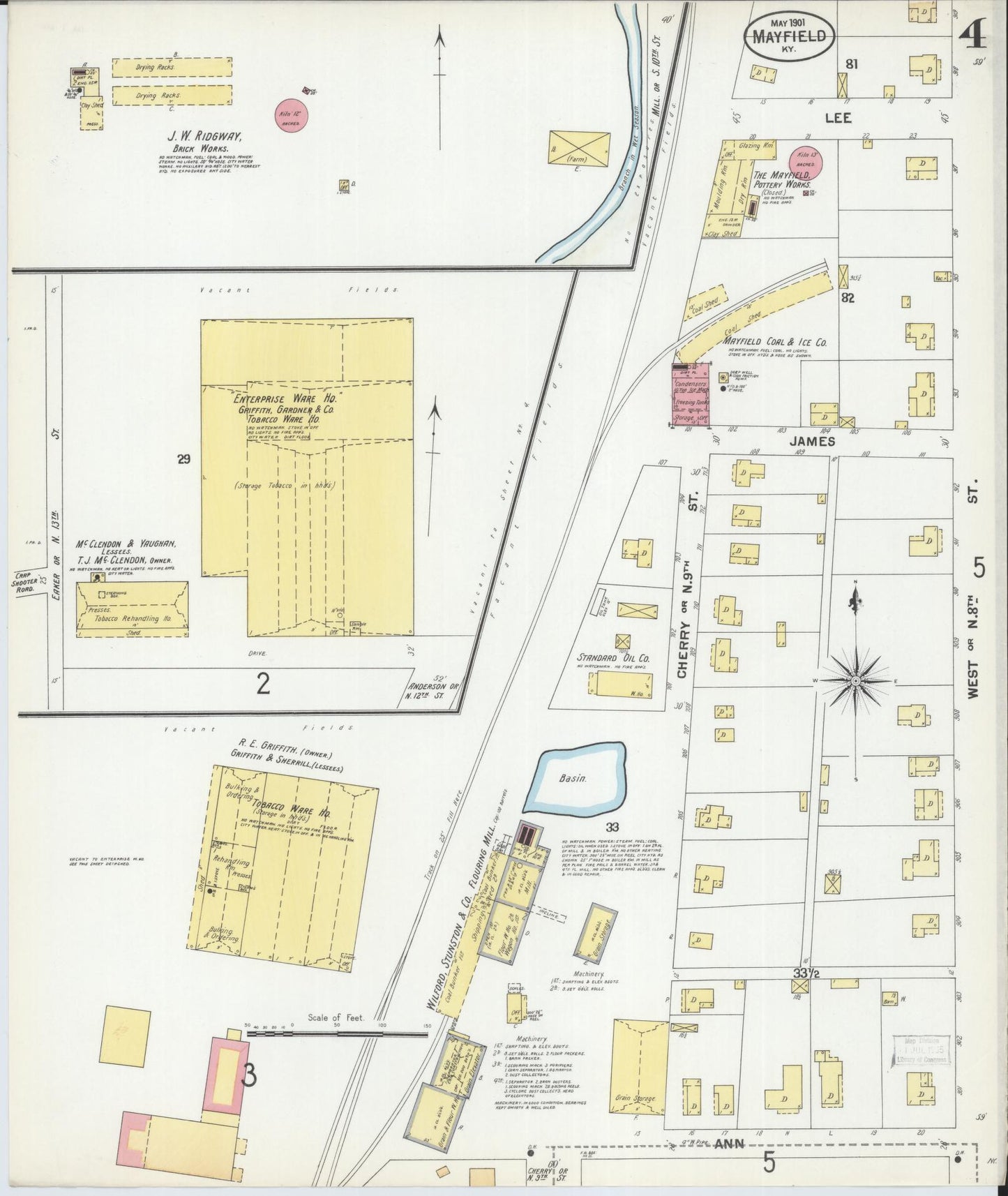 Sanborn Fire Insurance Map from Mayfield, Graves County, Kentucky (1901), Sheet #0004 - Historic Sanborn Fire Insurance Map Print, vintage old map wall art, antique decor, genealogy gift, Kentucky Kentucky map