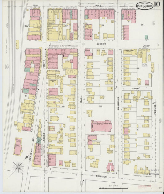 Sanborn Fire Insurance Map from Port Jervis, Orange County, New York (1894), Sheet #0010 - Historic Sanborn Fire Insurance Map Print, vintage old map wall art, antique decor, genealogy gift, New York New York map