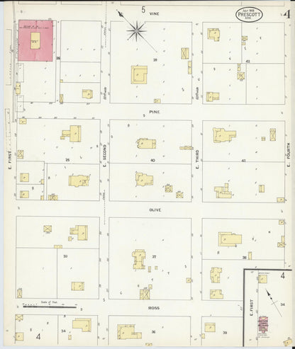 Sanborn Fire Insurance Map from Prescott, Nevada County, Arkansas (1908), Sheet #0004 - Complete Map Set gallery image, historic Sanborn map, vintage wall art, Prescott Nevada