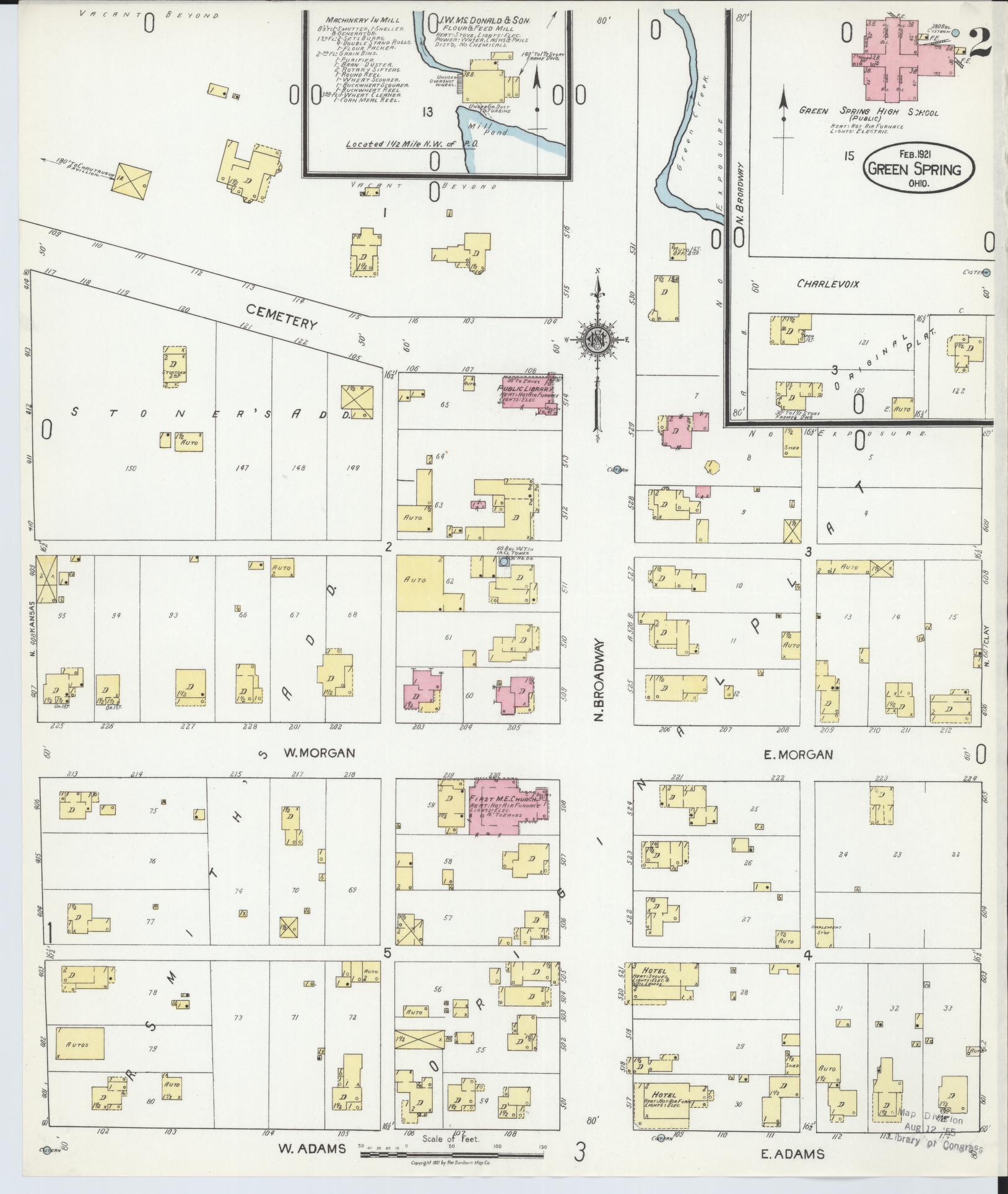 Sanborn Fire Insurance Map from Green Springs, Sandusky And Seneca Counties, Ohio (1921), Sheet #0002 - Historic Sanborn Fire Insurance Map Print, vintage old map wall art, antique decor, genealogy gift, Ohio Ohio map