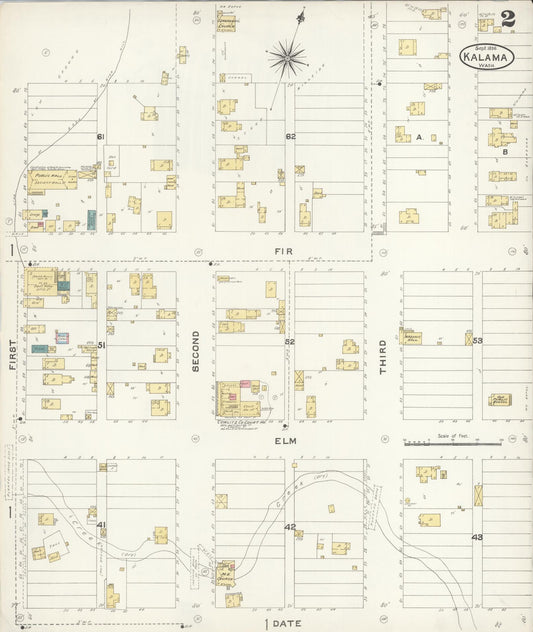 Sanborn Fire Insurance Map from Kalama, Cowlitz County, Washington (1896), Sheet #0002 - Historic Sanborn Fire Insurance Map Print, vintage old map wall art, antique decor, genealogy gift, Washington Washington map