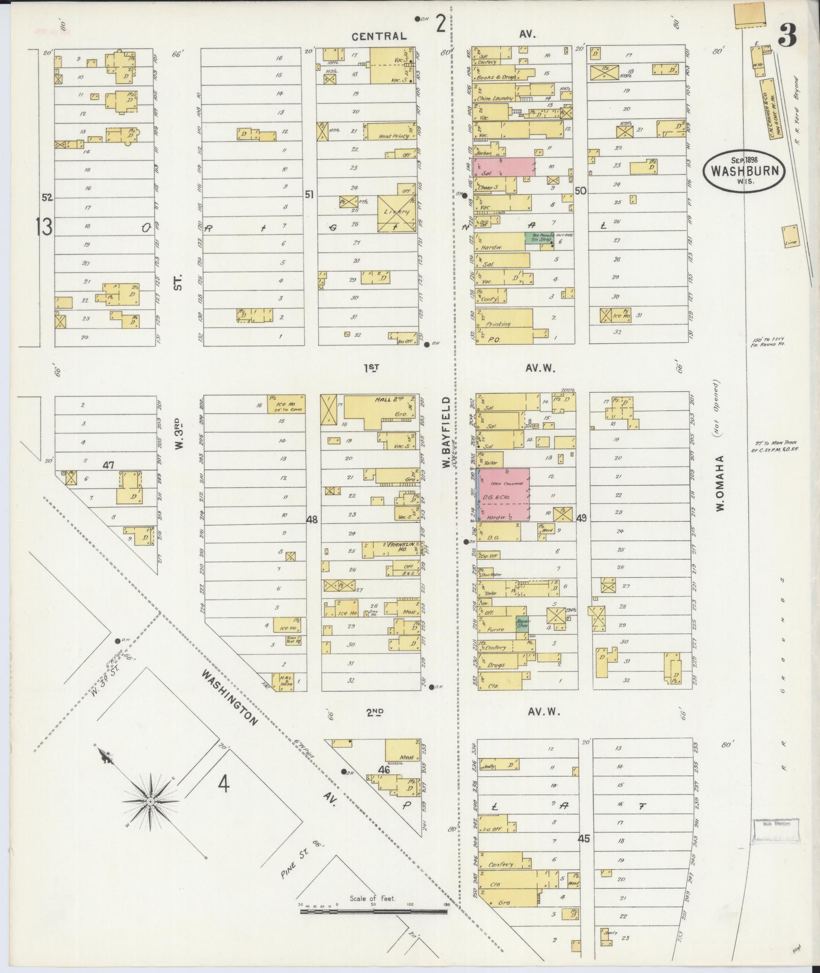 Sanborn Fire Insurance Map from Washburn, Bayfield County, Wisconsin (1898), Sheet #0003 - Complete Map Set gallery image, historic Sanborn map, vintage wall art, Wisconsin Wisconsin