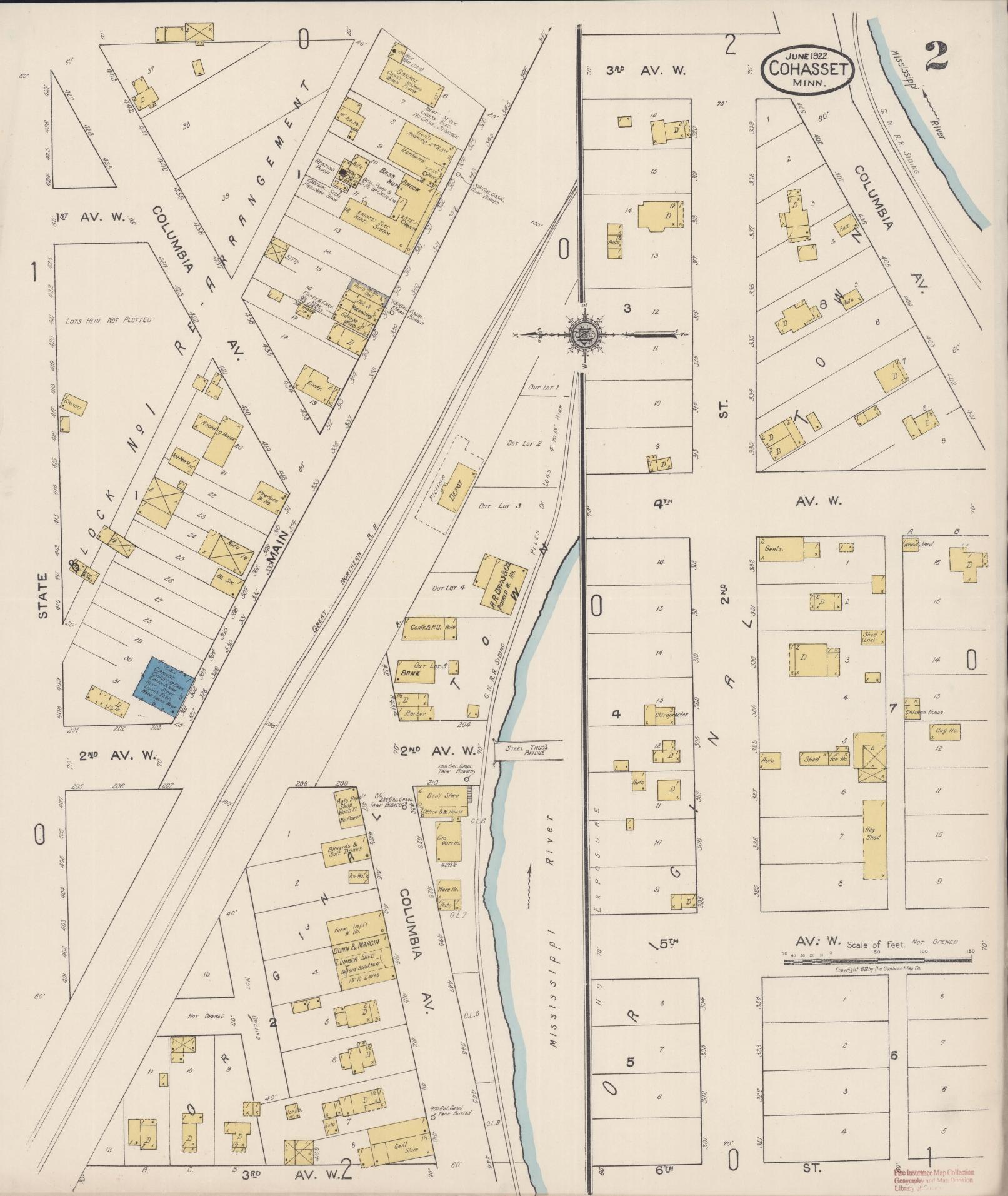 Sanborn Fire Insurance Map from Cohasset, Itasca County, Minnesota (1922), Sheet #0002 - Complete Map Set gallery image, historic Sanborn map, vintage wall art, Minnesota Minnesota