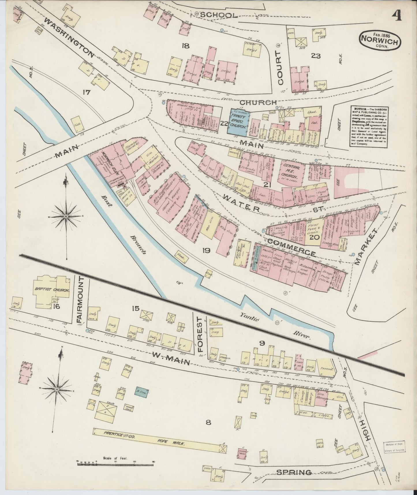 Sanborn Fire Insurance Map from Norwich, New London County, Connecticut (1885), Sheet #0004 - Complete Map Set gallery image, historic Sanborn map, vintage wall art, Connecticut Connecticut