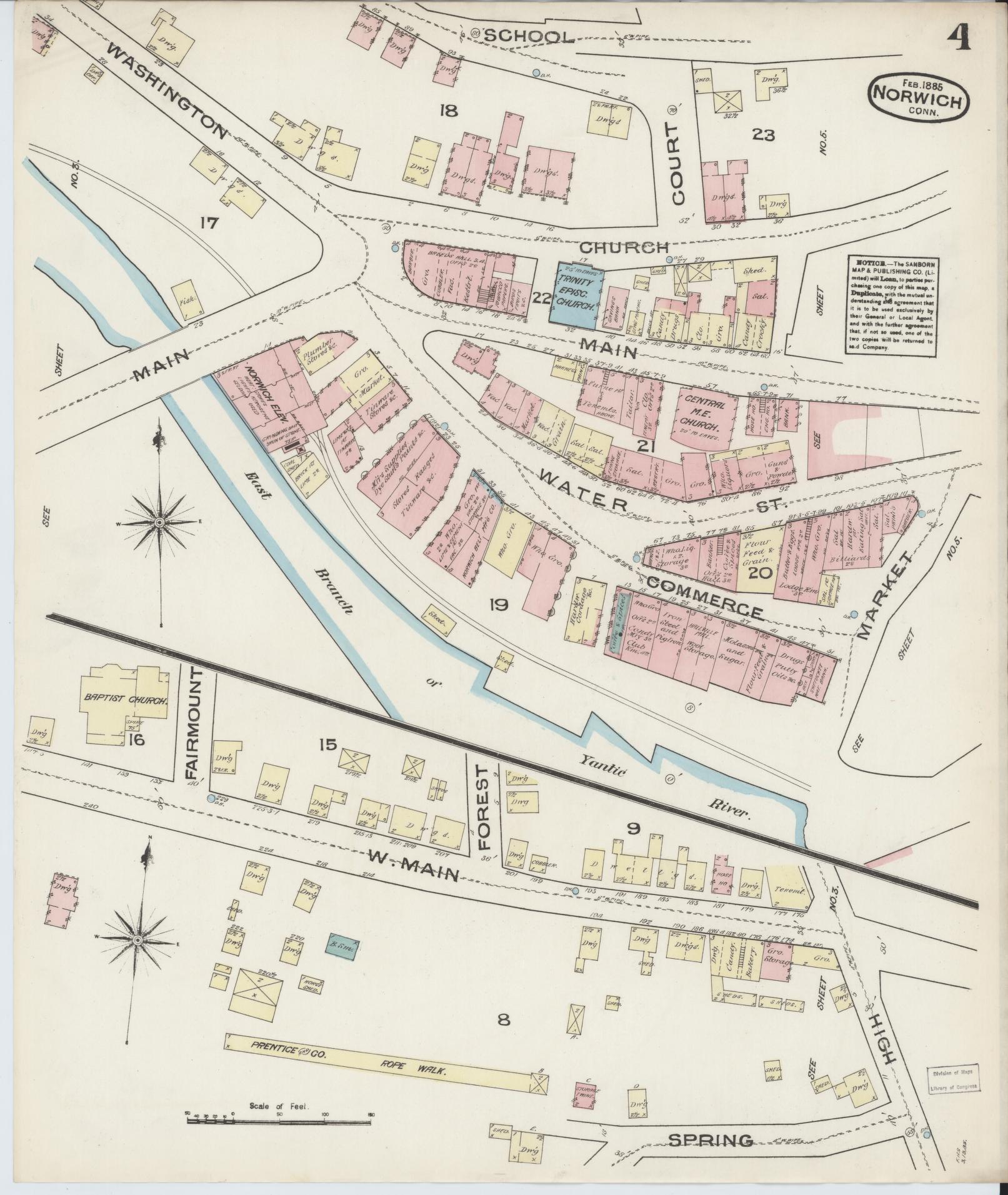 Sanborn Fire Insurance Map from Norwich, New London County, Connecticut (1885), Sheet #0004 - Complete Map Set gallery image, historic Sanborn map, vintage wall art, Connecticut Connecticut