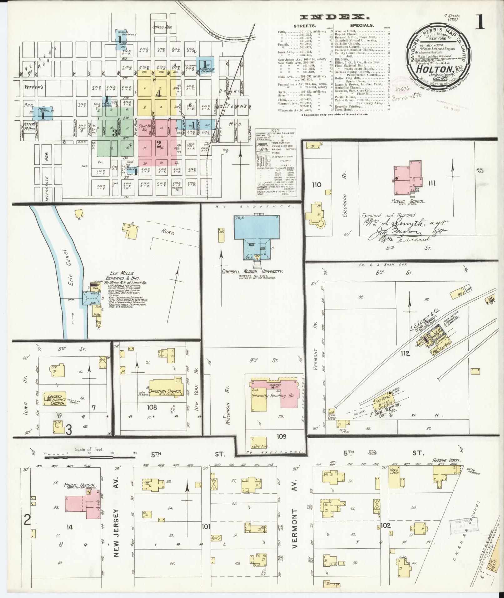 Sanborn Fire Insurance Map from Holton, Jackson County, Kansas (1896), Sheet #0001 - Historic Sanborn Fire Insurance Map Print, vintage old map wall art, antique decor, genealogy gift, Kansas Kansas map