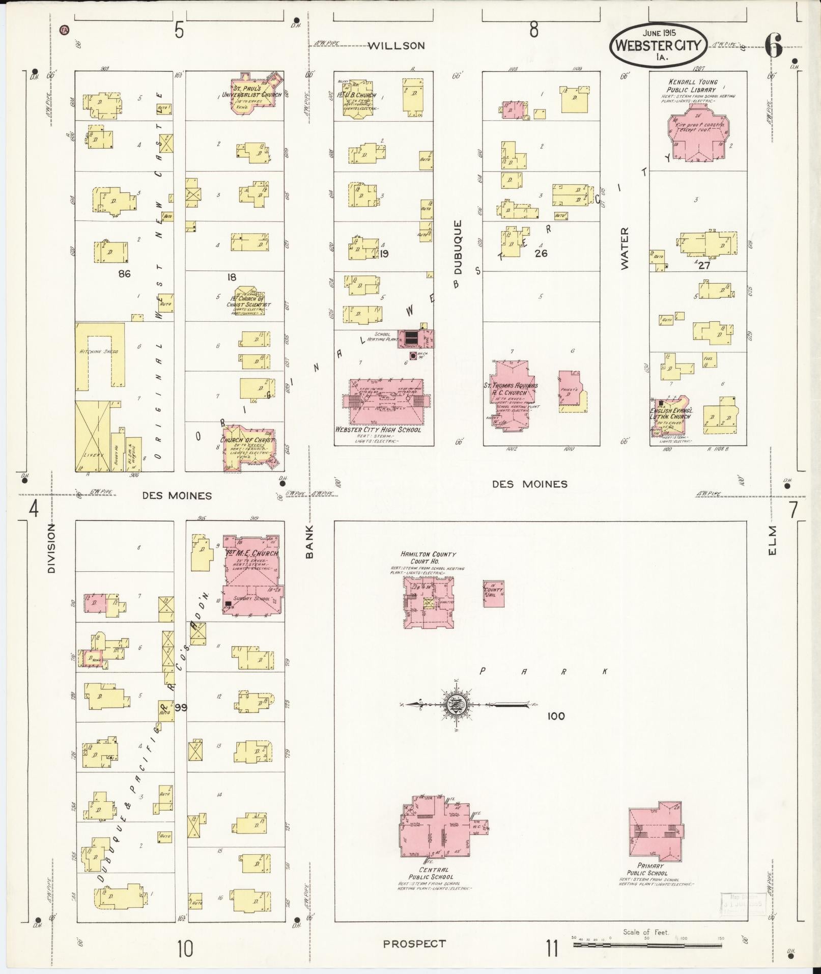 Sanborn Fire Insurance Map from Webster City, Hamilton County, Iowa (1915), Sheet #0006 - Historic Sanborn Fire Insurance Map Print, vintage old map wall art