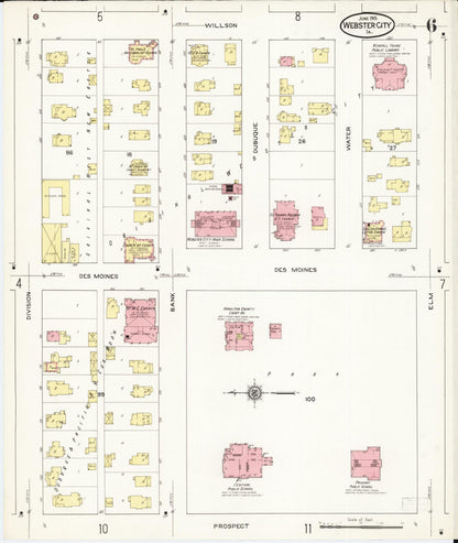 Sanborn Fire Insurance Map from Webster City, Hamilton County, Iowa (1915), Sheet #0006 - Historic Sanborn Fire Insurance Map Print, vintage old map wall art