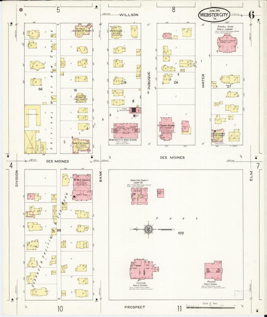 Sanborn Fire Insurance Map from Webster City, Hamilton County, Iowa (1915), Sheet #0006 - Historic Sanborn Fire Insurance Map Print, vintage old map wall art