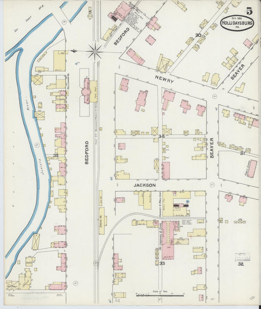 Sanborn Fire Insurance Map from Hollidaysburg, Blair County, Pennsylvania (1891), Sheet #0005 - Historic Sanborn Fire Insurance Map Print, vintage old map wall art, antique decor, genealogy gift, Pennsylvania Pennsylvania map