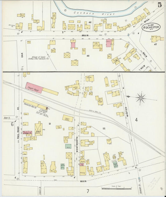 Sanborn Fire Insurance Map from Rochester, Strafford County, New Hampshire (1897), Sheet #0005 - Historic Sanborn Fire Insurance Map Print, vintage old map wall art, antique decor, genealogy gift, New Hampshire New Hampshire map
