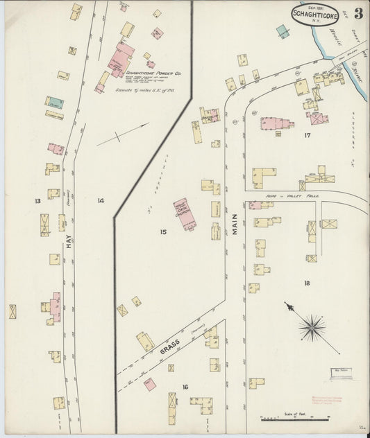 Sanborn Fire Insurance Map from Schaghticoke, Rensselaer County, New York (1891), Sheet #0003 - Historic Sanborn Fire Insurance Map Print, vintage old map wall art, antique decor, genealogy gift, New York New York map