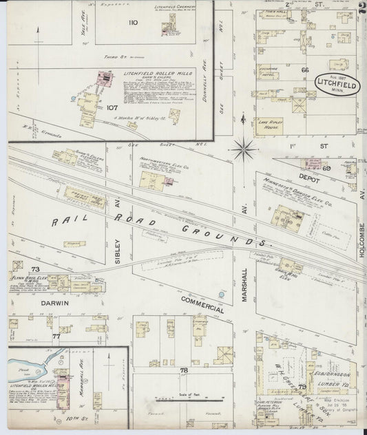 Sanborn Fire Insurance Map from Litchfield, Meeker County, Minnesota (1887), Sheet #0002 - Historic Sanborn Fire Insurance Map Print, vintage old map wall art, antique decor, genealogy gift, Minnesota Minnesota map