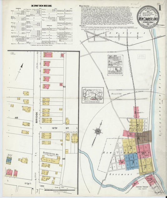 Sanborn Fire Insurance Map from New Cumberland, Cumberland County, Pennsylvania (1921), Sheet #0001 - Historic Sanborn Fire Insurance Map Print, vintage old map wall art, antique decor, genealogy gift, Pennsylvania Pennsylvania map