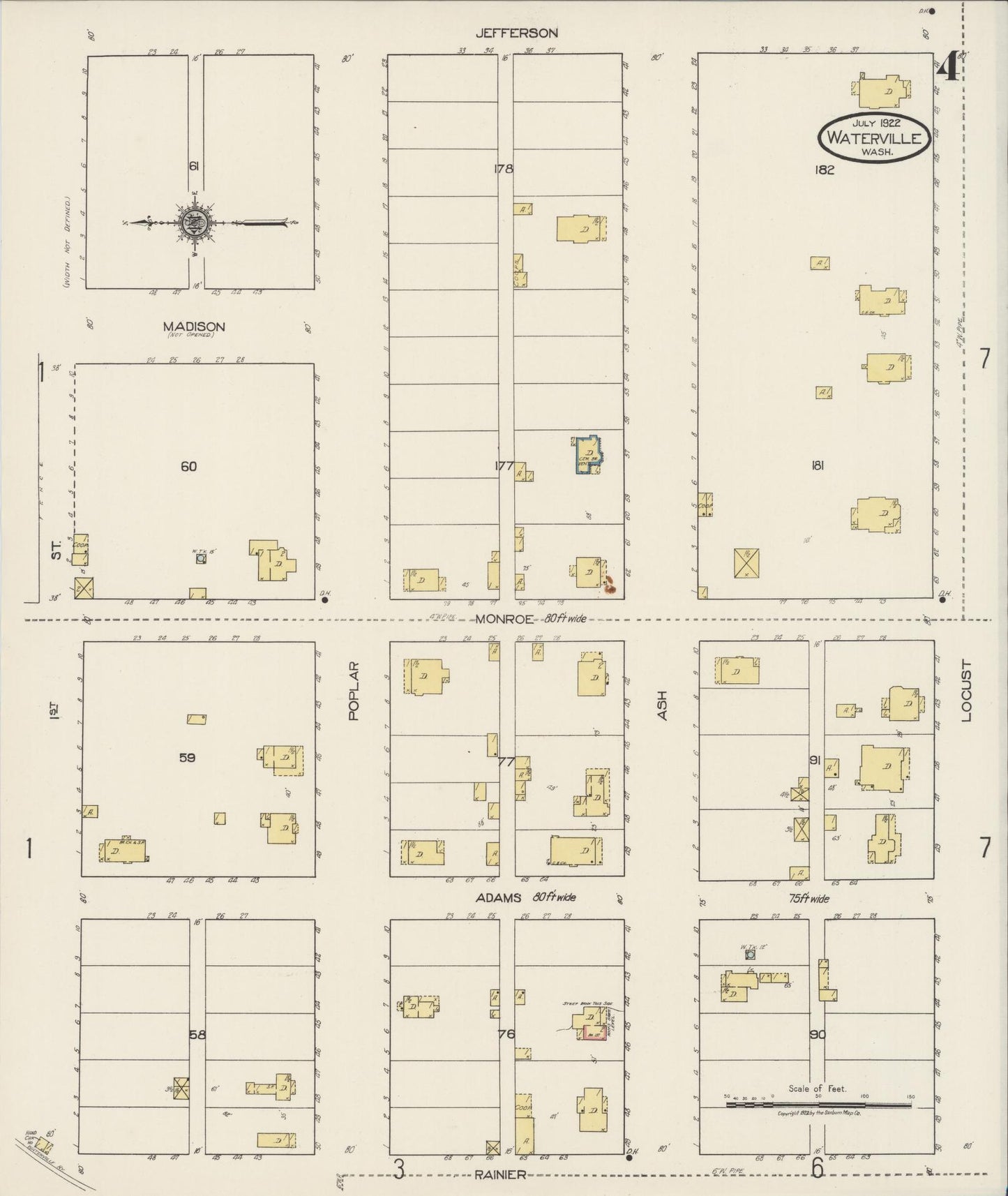 Sanborn Fire Insurance Map from Waterville, Douglas County, Washington (1922), Sheet #0004 - Complete Map Set gallery image, historic Sanborn map, vintage wall art, Washington Washington