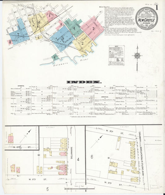 Sanborn Fire Insurance Map from New Castle, New Castle County, Delaware (1912), Sheet #0001 - Historic Sanborn Fire Insurance Map Print, vintage old map wall art, antique decor, genealogy gift, Delaware Delaware map