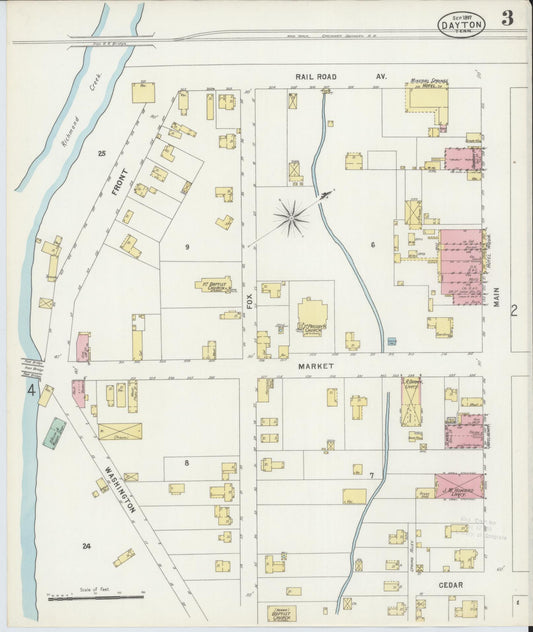 Sanborn Fire Insurance Map from Dayton, Rhea County, Tennessee (1897), Sheet #0003 - Historic Sanborn Fire Insurance Map Print, vintage old map wall art, antique decor, genealogy gift, Tennessee Tennessee map