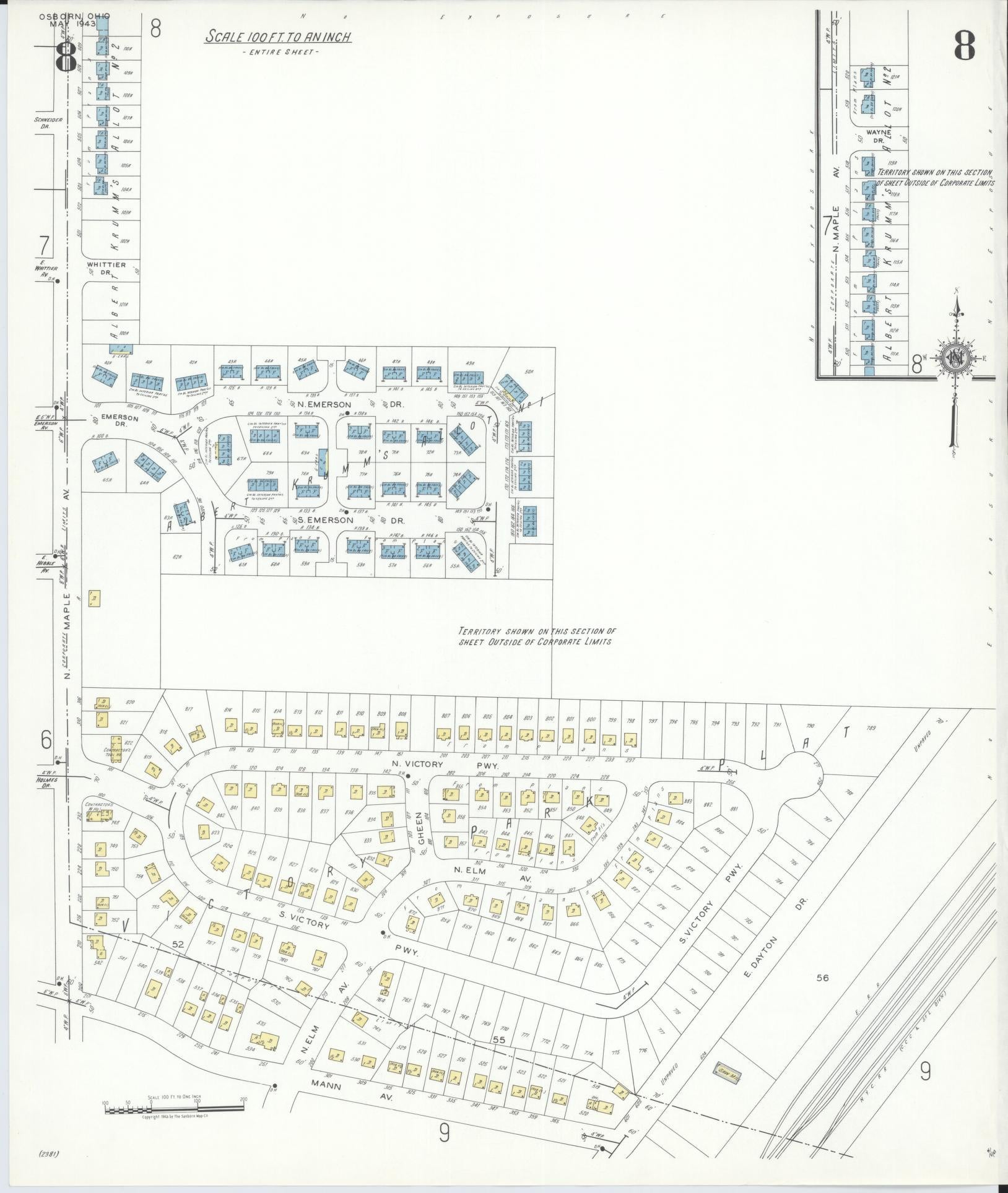 Sanborn Fire Insurance Map from Osborn, Greene County, Ohio (1943), Sheet #0008 - Complete Map Set gallery image, historic Sanborn map, vintage wall art, Ohio Ohio