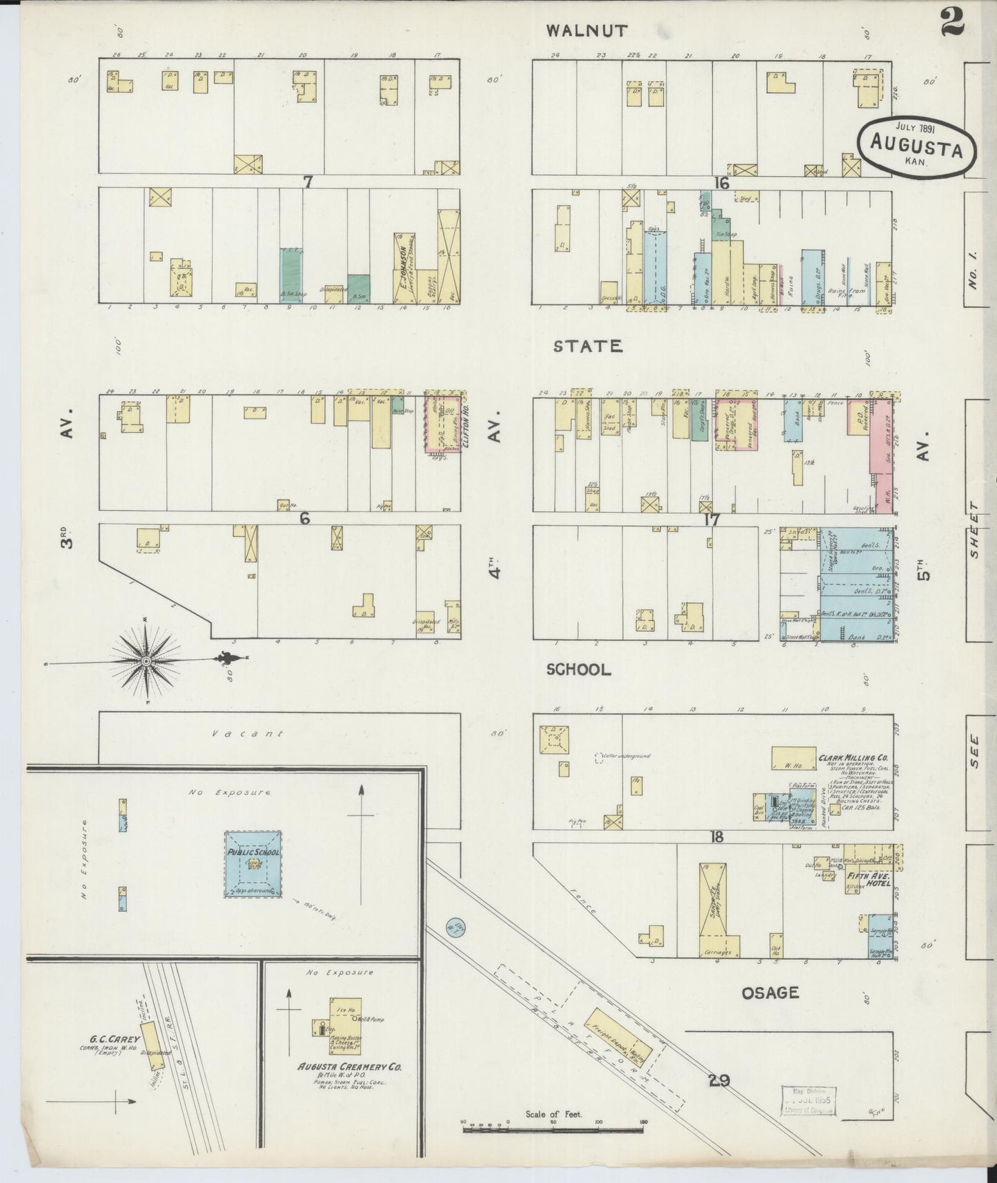 Sanborn Fire Insurance Map from Augusta, Butler County, Kansas (1891), Sheet #0002 - Historic Sanborn Fire Insurance Map Print, vintage old map wall art, antique decor, genealogy gift, Kansas Kansas map