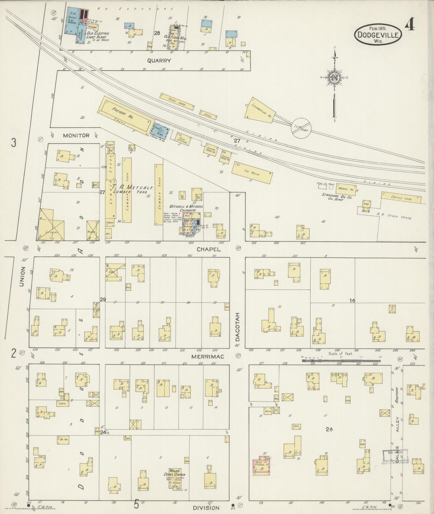 Sanborn Fire Insurance Map from Dodgeville, Iowa County, Wisconsin (1915), Sheet #0004 - Complete Map Set gallery image, historic Sanborn map, vintage wall art, Wisconsin Wisconsin