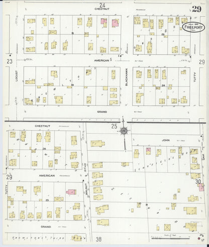 Sanborn Fire Insurance Map from Freeport, Stephenson County, Illinois (1910), Sheet #0029 - Complete Map Set gallery image, historic Sanborn map, vintage wall art, Illinois Illinois