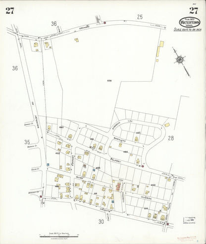 Sanborn Fire Insurance Map from Watertown, Middlesex County, Massachusetts (1923), Sheet #0027 - Complete Map Set gallery image, historic Sanborn map, vintage wall art, Massachusetts Massachusetts